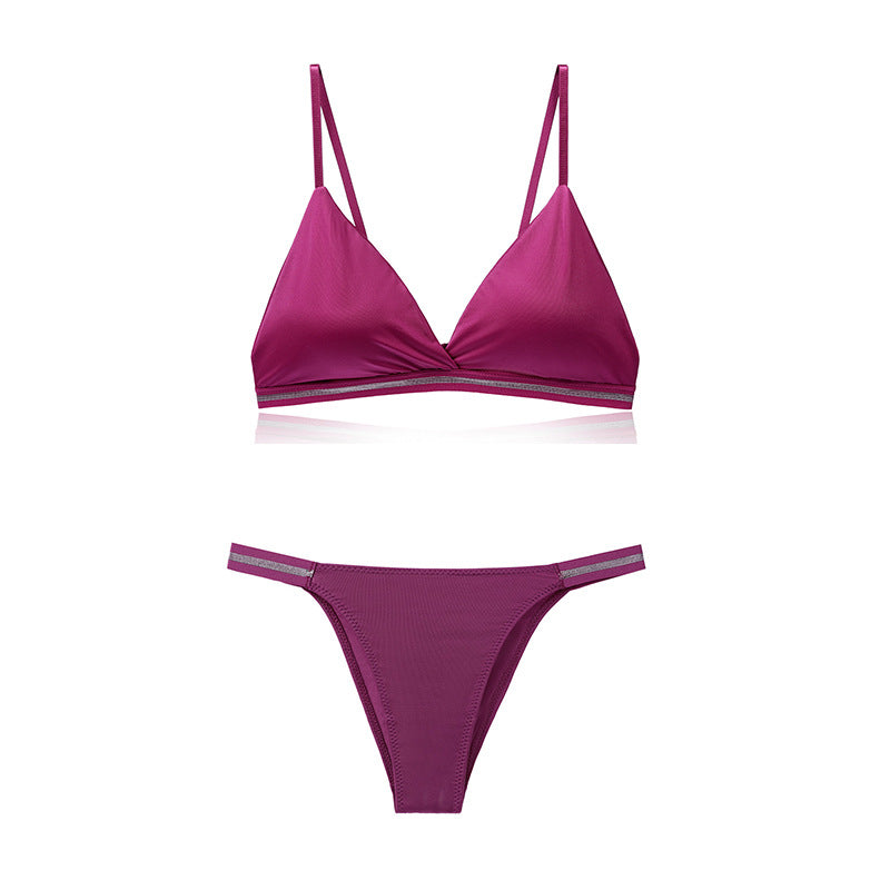 Women's Lingerie Set Bra Brief Sets Woman Triangle Cup Bralette Seamless Wireless Ice Silk Bras & Panties Underwear Female