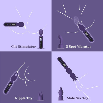 Tracy's Dog Wand Vibrator Kits, Couple Adult Sex Toys with 3 Attachments for Clit, G Spot, Glans, Clitoral Stimulator Vibrating Realistic Dildo with LCD Display, 10 Patterns 4 Speeds Massage Kits