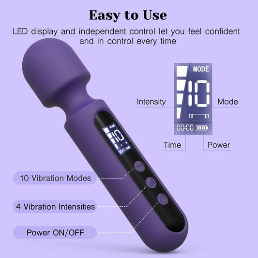 Tracy's Dog Wand Vibrator Kits, Couple Adult Sex Toys with 3 Attachments for Clit, G Spot, Glans, Clitoral Stimulator Vibrating Realistic Dildo with LCD Display, 10 Patterns 4 Speeds Massage Kits