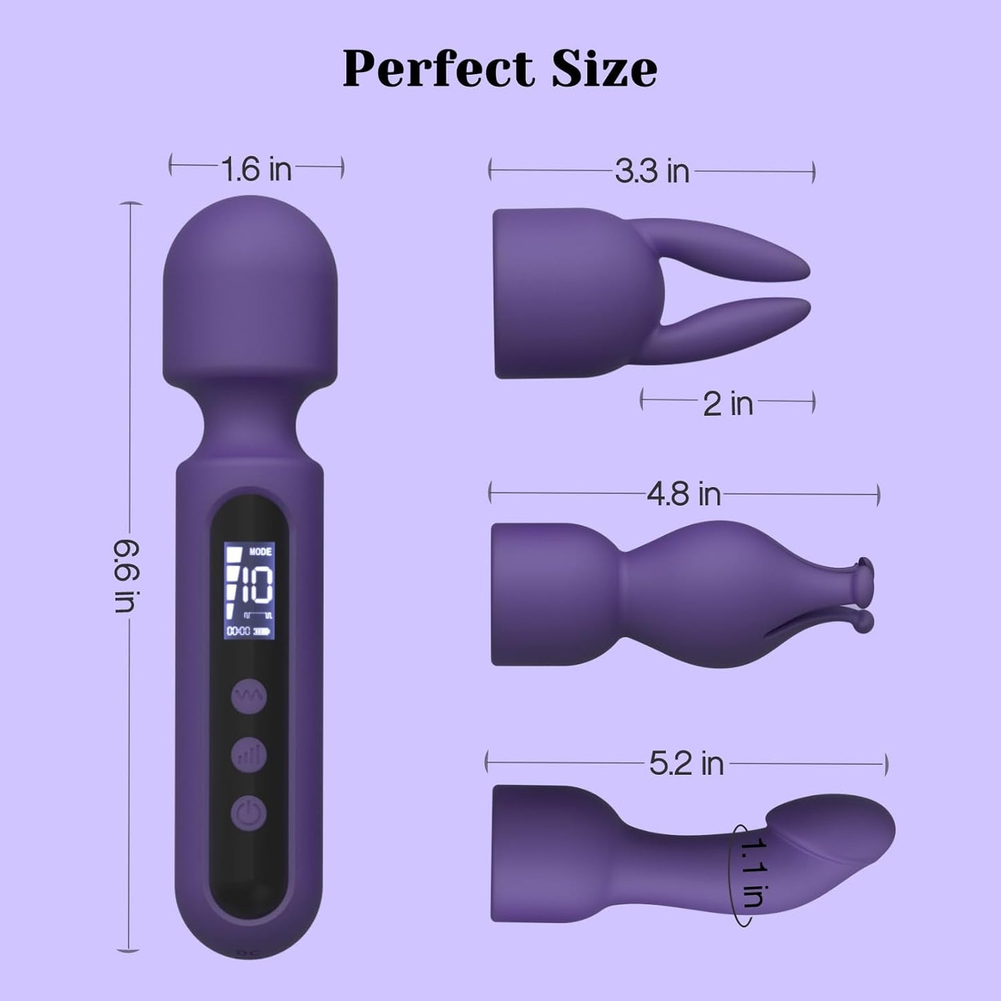 Tracy's Dog Wand Vibrator Kits, Couple Adult Sex Toys with 3 Attachments for Clit, G Spot, Glans, Clitoral Stimulator Vibrating Realistic Dildo with LCD Display, 10 Patterns 4 Speeds Massage Kits