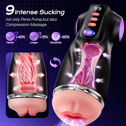 Male Masturbator Sex Toys for Men - 3 Sleeves AI Sync Pocket Pussy Penis Pump with 9 Sucking & 9 Vibrating, APP Adult Toys Mens Sex Toy, Colorful Lighting Stroker Machine Erotic Massage Kits