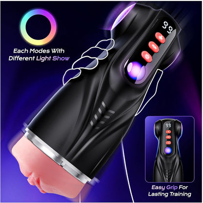 Male Masturbator Sex Toys for Men - 3 Sleeves AI Sync Pocket Pussy Penis Pump with 9 Sucking & 9 Vibrating, APP Adult Toys Mens Sex Toy, Colorful Lighting Stroker Machine Erotic Massage Kits