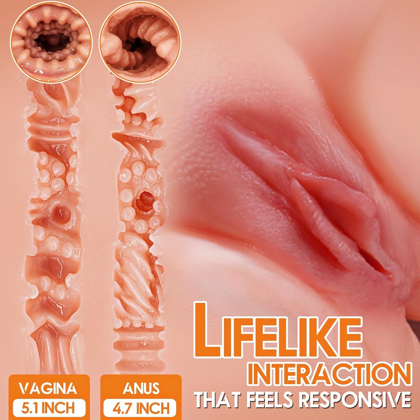 Sex Doll Torso Male Sex Toy with Bouncing Jiggly Boobs & Perky Ass, Sex Dolls for Men Realistic Puffy Tight Juicy Pocket Pussy Vagina & Anal Mens Sex Toy, Masturbator Built-in Skeleton