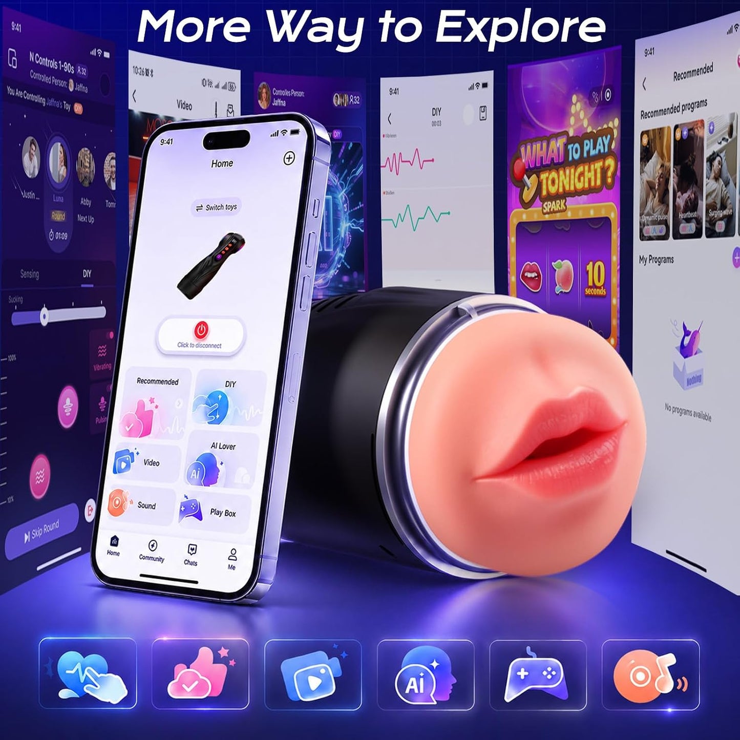 Male Masturbator Sex Toys for Men - 3 Sleeves AI Sync Pocket Pussy Penis Pump with 9 Sucking & 9 Vibrating, APP Adult Toys Mens Sex Toy, Colorful Lighting Stroker Machine Erotic Massage Kits