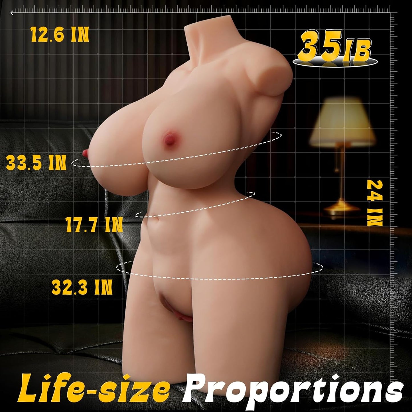 Life Size Sex Doll Male Sex Toys - 35LB Realistic Torso Male Masturbator with Big Breasts Bouncy Butt, Love Dolls Built-in Skeleton Texture Vaginal Anal Tunnel Pocket Pussy Adult Toys for Men