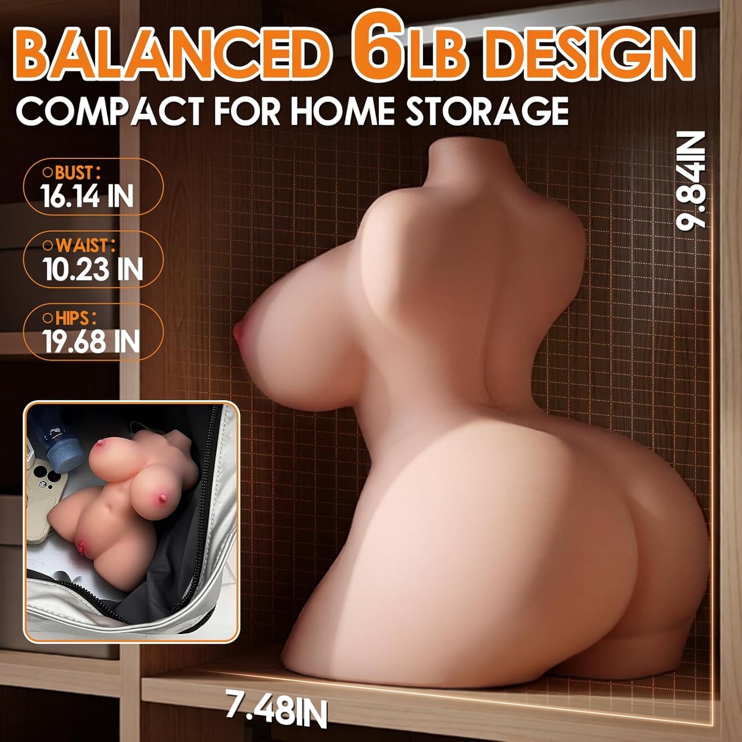 Sex Doll Torso Male Sex Toy with Bouncing Jiggly Boobs & Perky Ass, Sex Dolls for Men Realistic Puffy Tight Juicy Pocket Pussy Vagina & Anal Mens Sex Toy, Masturbator Built-in Skeleton