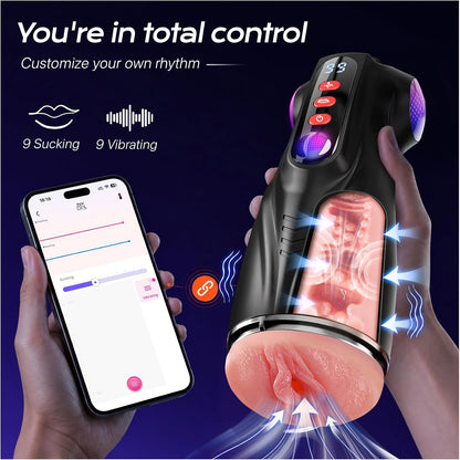 Male Masturbator Sex Toys for Men - 3 Sleeves AI Sync Pocket Pussy Penis Pump with 9 Sucking & 9 Vibrating, APP Adult Toys Mens Sex Toy, Colorful Lighting Stroker Machine Erotic Massage Kits