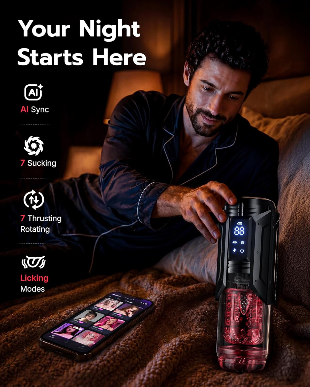 Sex Toys for Men Penis Pump - AI Sync Waterproof Male Masturbator Stroker with 7 Sucking Thrusting Rotating & 7 Licking Modes, Adult Toys Pocket Pussy Mens Sex Toy Blowjob Sex Machine Bath Item
