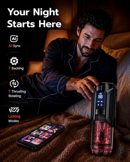 Sex Toys for Men Penis Pump - AI Sync Waterproof Male Masturbator Stroker with 7 Sucking Thrusting Rotating & 7 Licking Modes, Adult Toys Pocket Pussy Mens Sex Toy Blowjob Sex Machine Bath Item