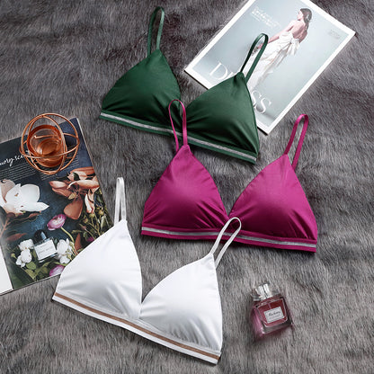 Women's Lingerie Set Bra Brief Sets Woman Triangle Cup Bralette Seamless Wireless Ice Silk Bras & Panties Underwear Female