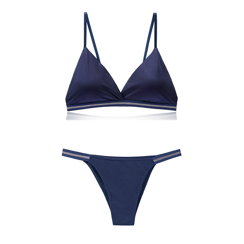 Women's Lingerie Set Bra Brief Sets Woman Triangle Cup Bralette Seamless Wireless Ice Silk Bras & Panties Underwear Female
