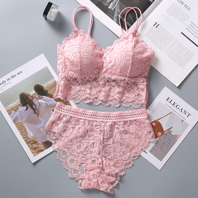 Lace Bra And Pantys Set French Bralette Set Women Low Waist Panties Padded Underwear Female Sexy Lingerie Set Wire Free Intimate