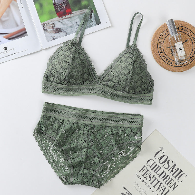 Women's Lace Bra Sets Seamless Underwear Backless Vest Sexy Padded Bralette Lingerie Ultrathin Bra & Brief Sets Female Intimates